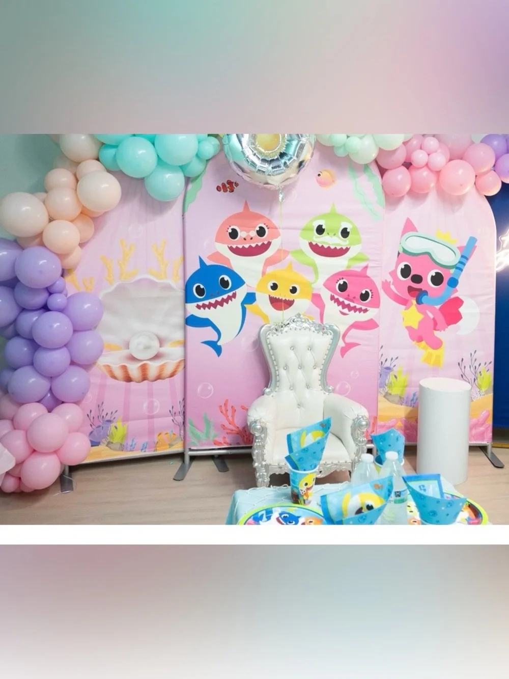 Baby Shark Party Backdrop and Decorations - Pink